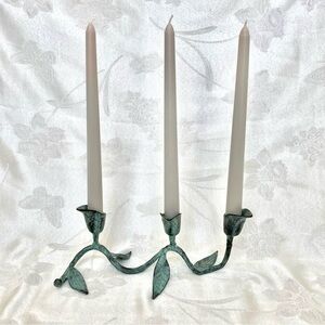 Beautiful Vintage Brass Calla Lily Candle Holders, Verdigris Green Patina.